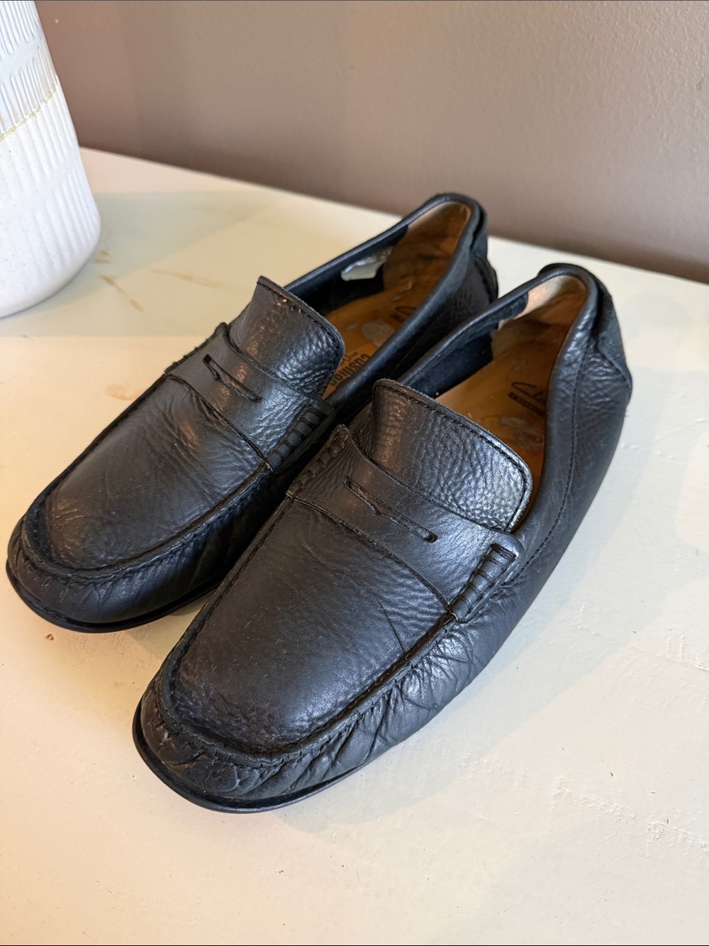 CLARK'S Ortho Lite Soft Black Pebbled Leather Driving Moccasins Penny Loafers 11